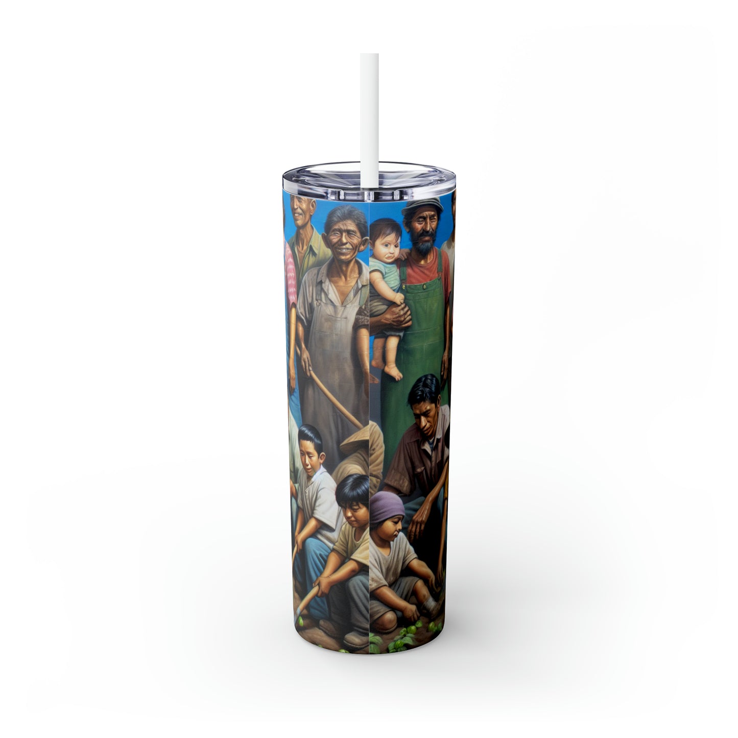 "Récolter l'espoir : une famille de migrants dans le jardin" - The Alien Maars® Skinny Tumbler avec paille 20oz Style réalisme social