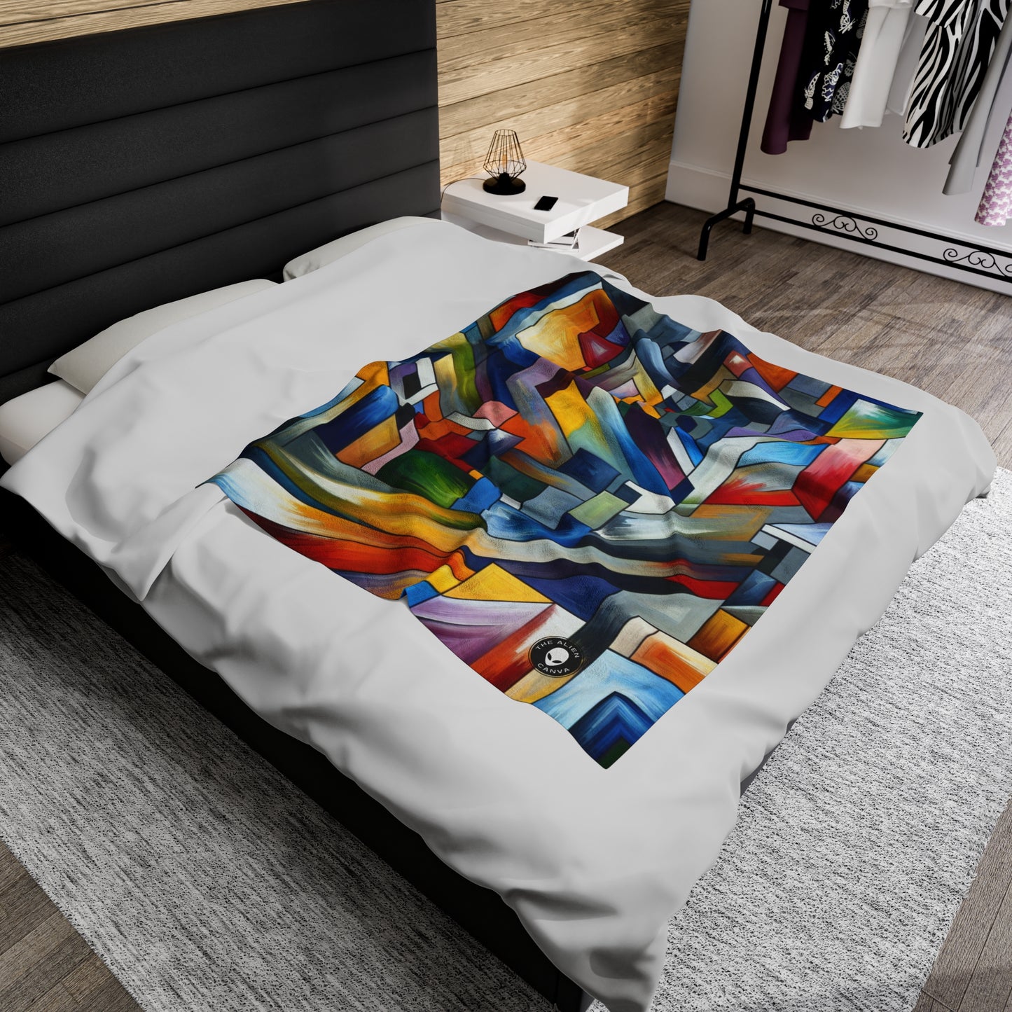 "City Pulse: A Vibrant Nighttime Geometric Journey" - The Alien Velveteen Plush Blanket Hard-edge Painting