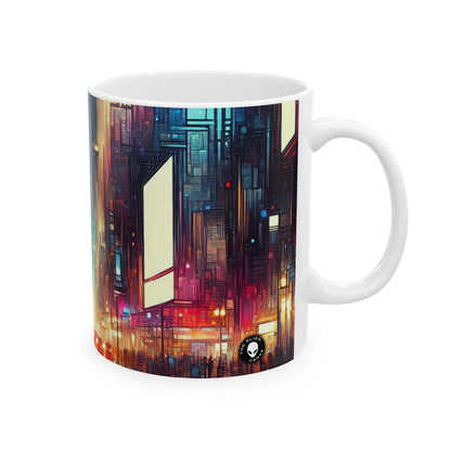 "Cityscape Unveiled: A Neon Night" - The Alien Ceramic Mug 11oz