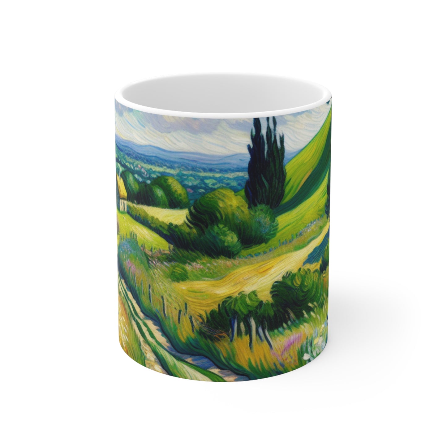 "Mystical Morning: A Post-Impressionist Journey into a Vibrant Dawn" - The Alien Ceramic Mug 11oz Post-Impressionism