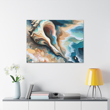 "Una vista de la playa a través de una concha marina" - The Alien Canva Acrylic Pouring