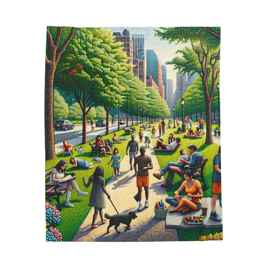 "Dotty Cityscape" - The Alien Velveteen Plush Blanket Pointillism Style