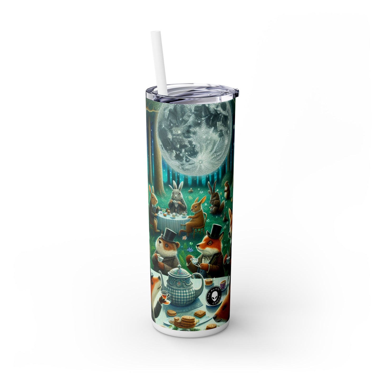 "Enchanted Moonlit Tea Party in the Forest" - The Alien Maars® Skinny Tumbler with Straw 20oz