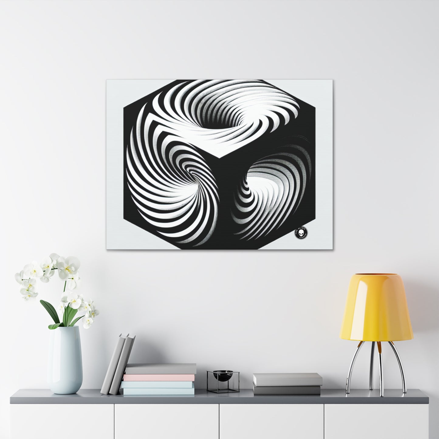 "Cubo convolucional: una ilusión óptica de movimiento incesante" - The Alien Canva Op Art