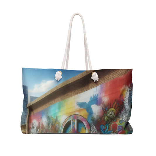 "Galactic Graffiti: A Cosmic Street Art Mural" - The Alien Weekender Bag Street Art