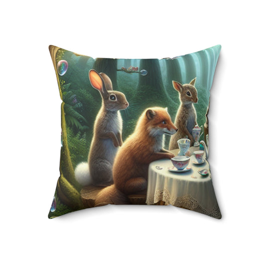 "Enchanted Forest Tea Time"- The Alien Spun Polyester Square Pillow