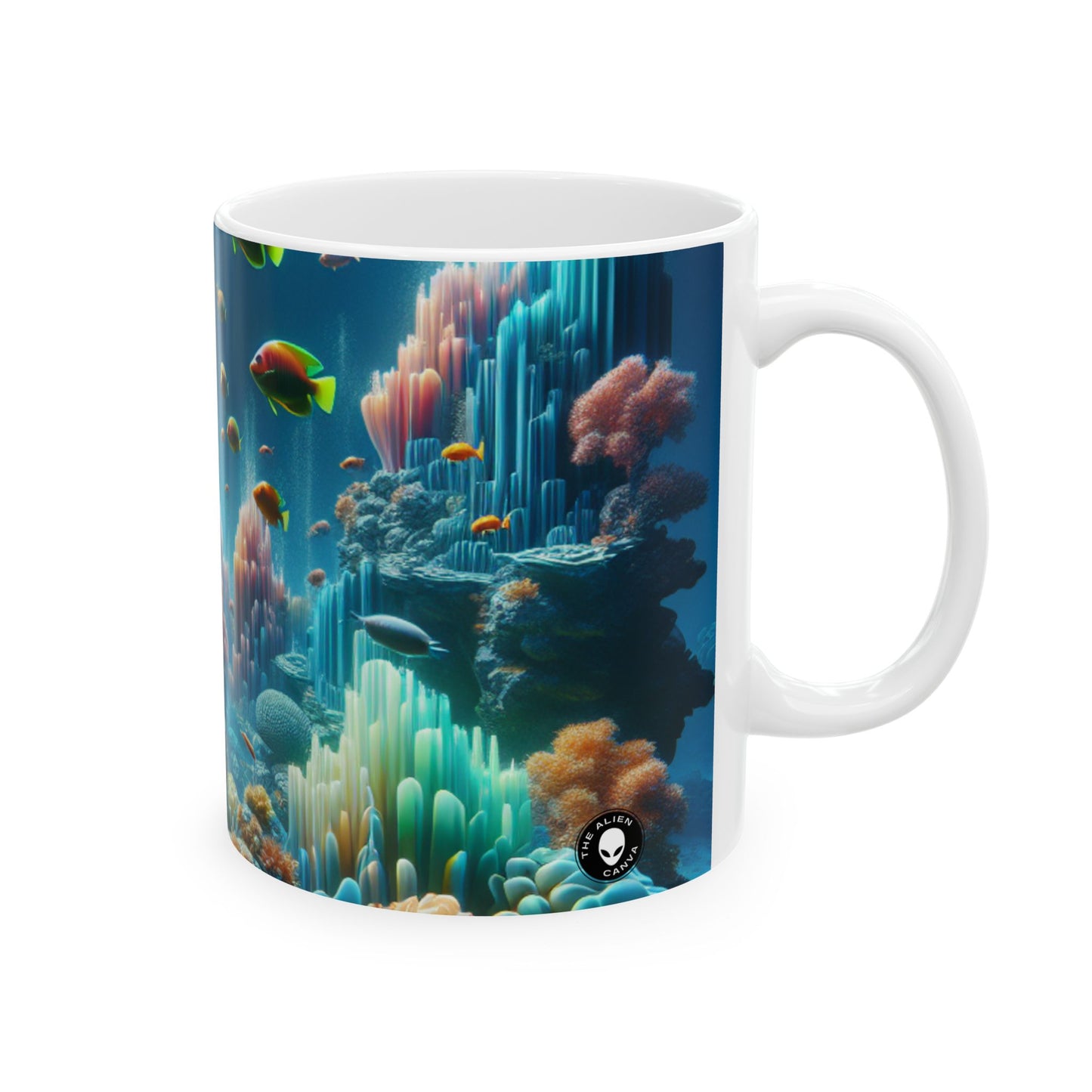 « Neon Reef : une symphonie sous-marine surréaliste » – Tasse en céramique Alien 11 oz