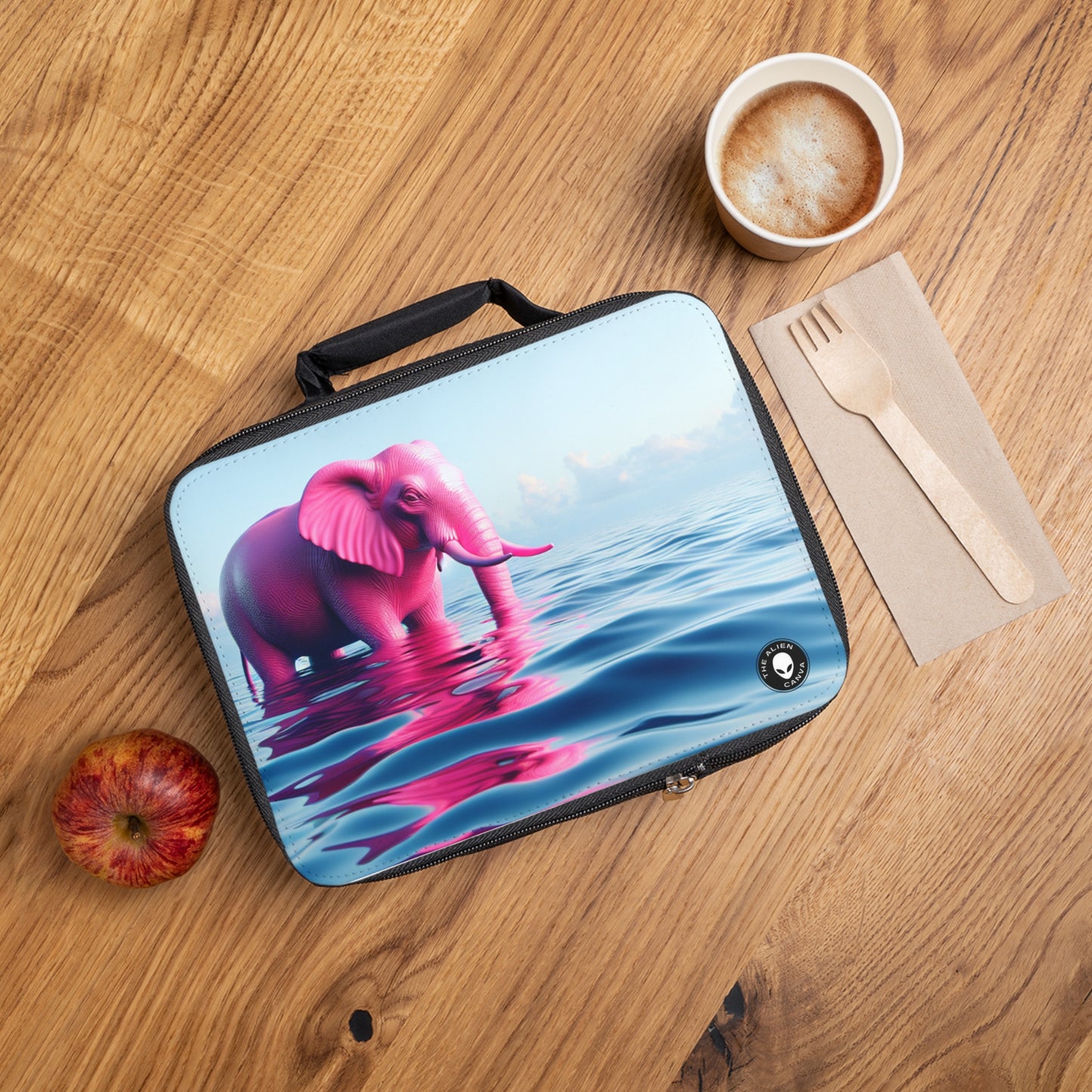 "The Pink Elephant in the Deep Blue Sea" - The Alien Lunch Bag A pink elefant floating in the ocean