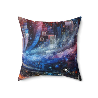 "Futuristic City Nights: A Dazzling Metropolis of Innovation and Imagination"- The Alien Spun Polyester Square Pillow Digital Art