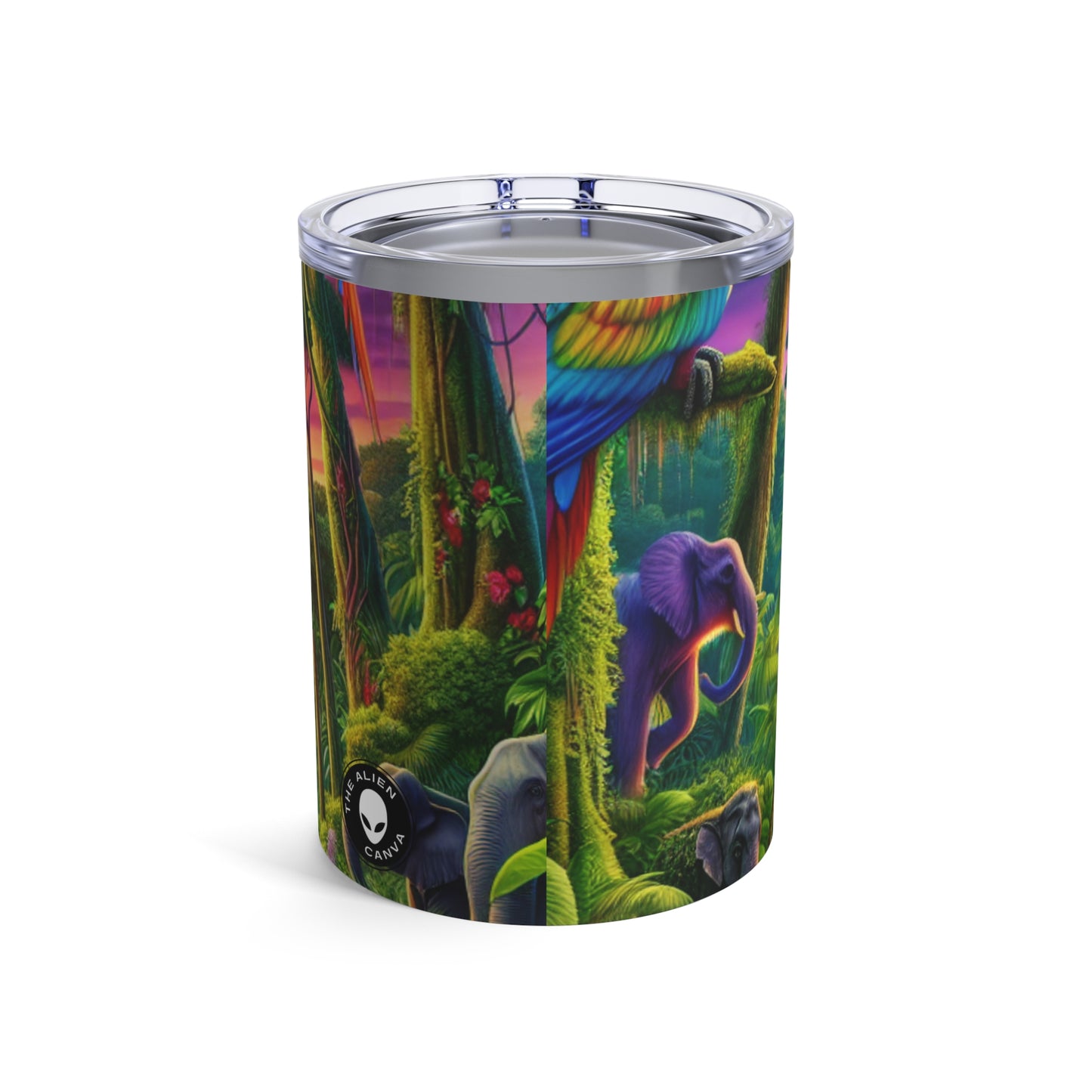 « Coucher de soleil dans la nature : une aventure dans la jungle arc-en-ciel » - Le verre Alien 10 oz