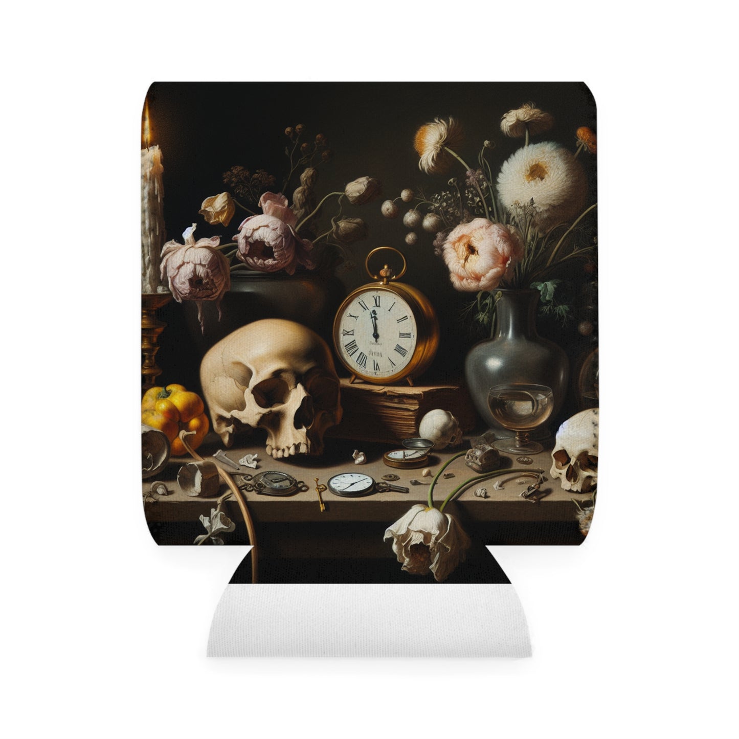 "Decadencia digital: una Vanitas contemporánea que examina el consumismo en el siglo XXI" - La pintura de Vanitas con funda Alien Can Cooler