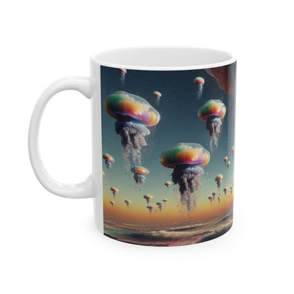 "Jellyfish Sky: Un mundo surrealista" - La taza de cerámica alienígena 11oz