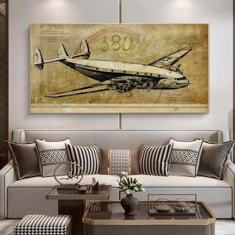 Affiche imprimée d'avion Vintage, peinture sur toile