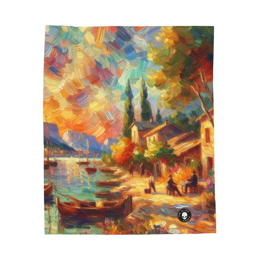 Golden Dusk: A Serene Impressionist Stroll by the Water - The Alien Velveteen Plush Blanket Impressionism