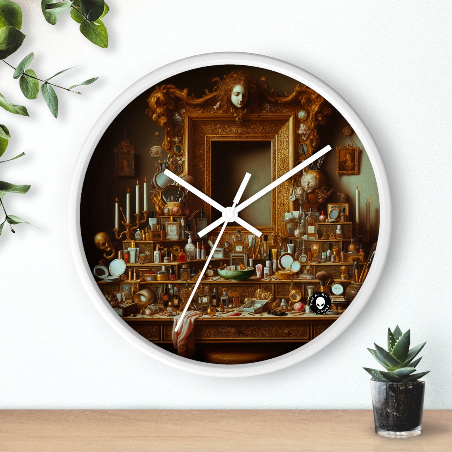 "La vanidad del lujo: una Vanitas modernizada" - El reloj de pared alienígena Pintura Vanitas