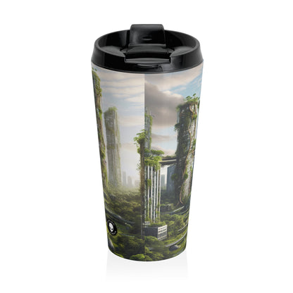 "Nature's Reclamation: A Futuristic Cityscape" - The Alien Stainless Steel Travel Mug