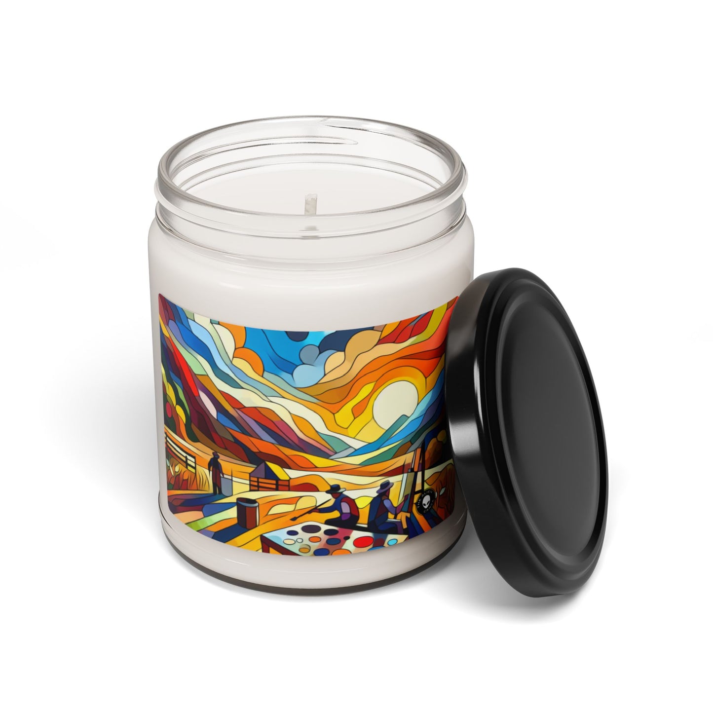 "Paysage urbain futuriste au néon" - La bougie de soja parfumée Alien 9oz Peinture à bords durs