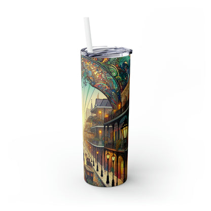 "Vivid Splendor: A Picture of New Orleans's French Quarter" - Vaso delgado con pajita de Alien Maars® de 20 oz estilo Art Nouveau