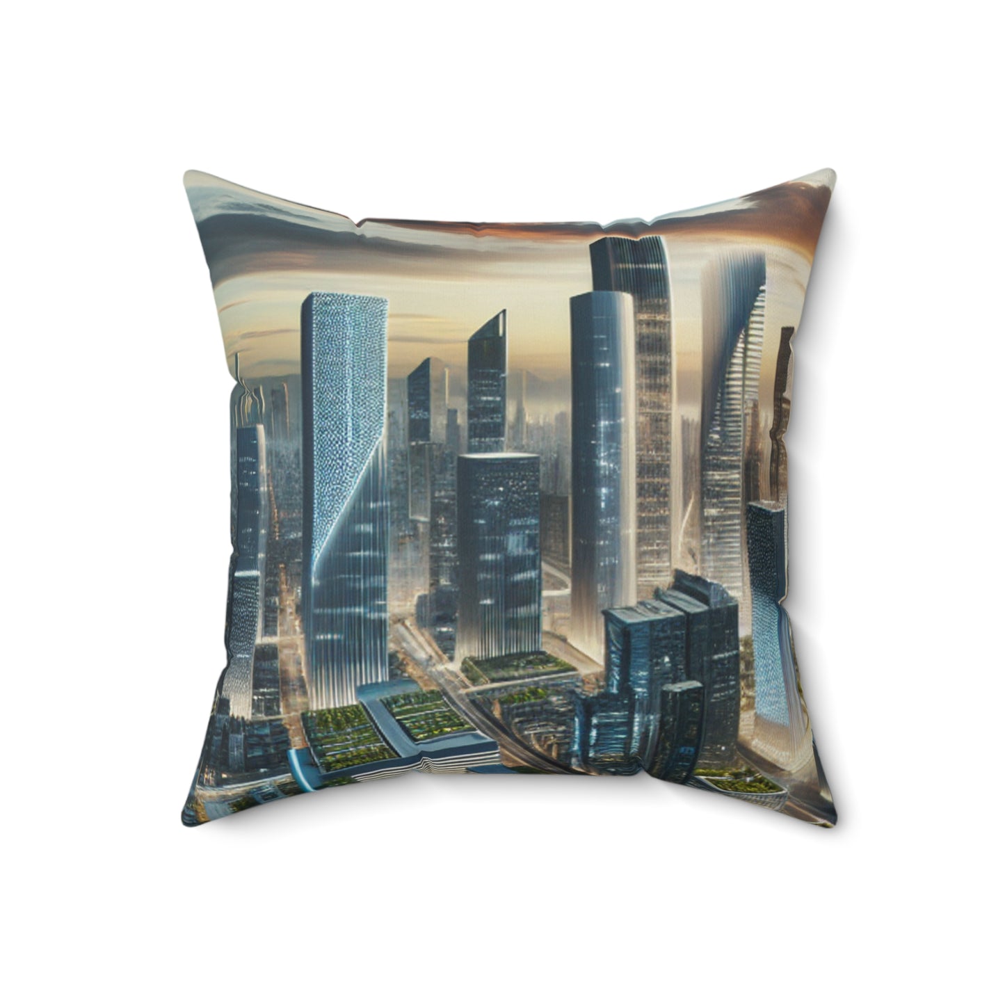 "Future Metropolis: A Neo-Futuristic Urban Utopia"- The Alien Spun Polyester Square Pillow Neo-futurism