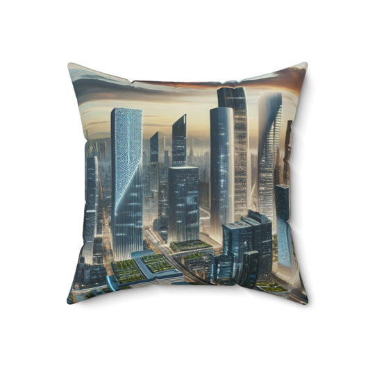 "Future Metropolis: A Neo-Futuristic Urban Utopia"- The Alien Spun Polyester Square Pillow Neo-futurism