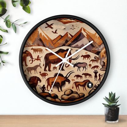 Title: "Ancient Encounter: The Battle of Giants" - The Alien Wall Clock Cave Painting