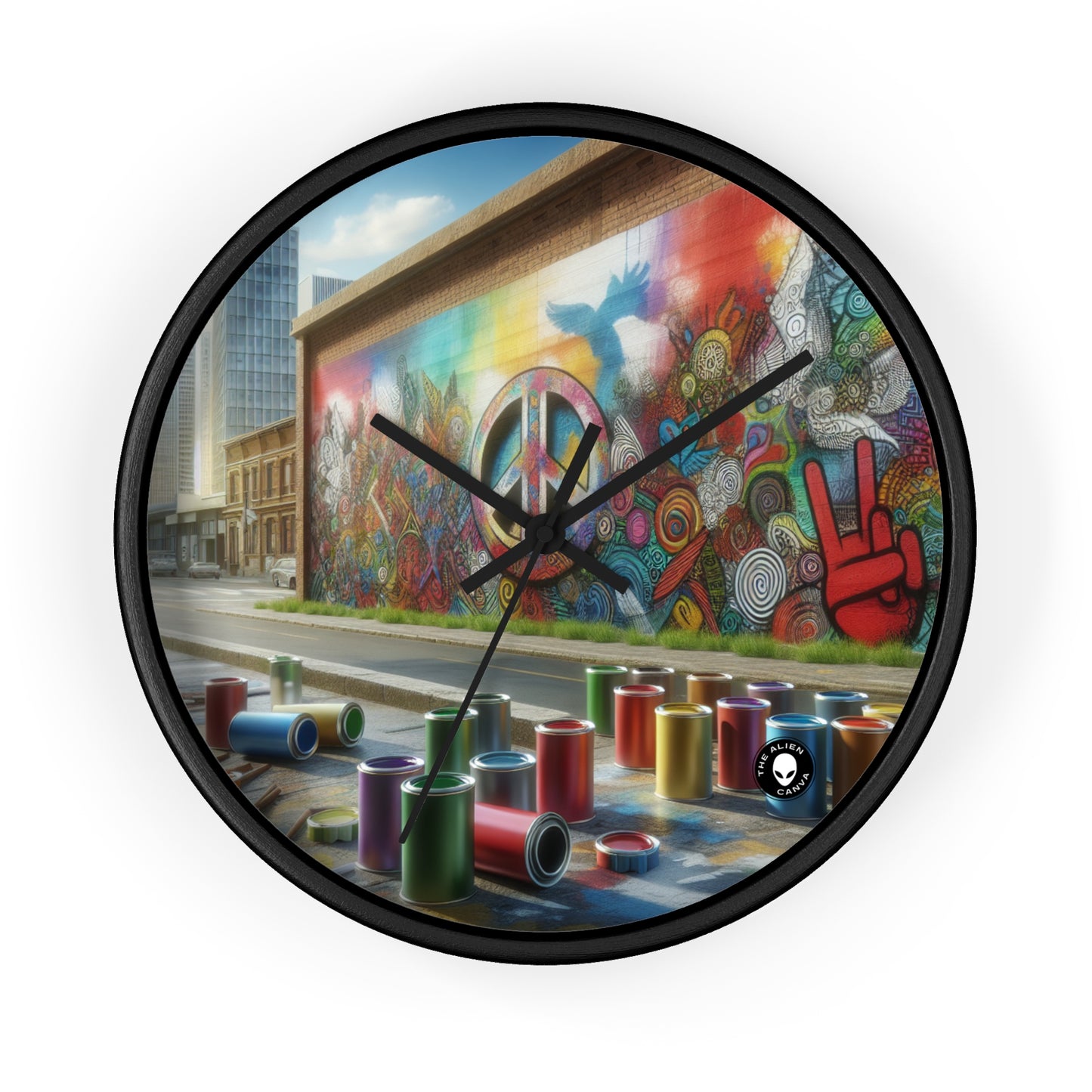 "Galactic Graffiti: A Cosmic Street Art Mural" - The Alien Wall Clock Street Art