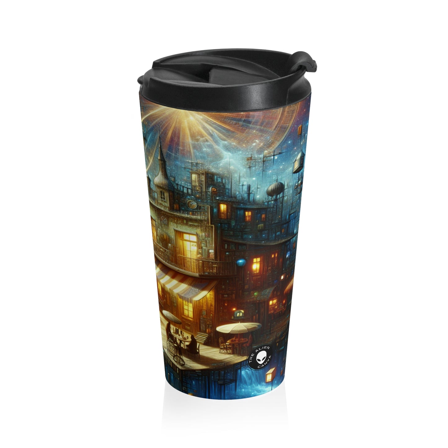 "Kitchen Enchantment: A Whimsical World of Living Objects" - The Alien Stainless Steel Travel Mug Magic Realism