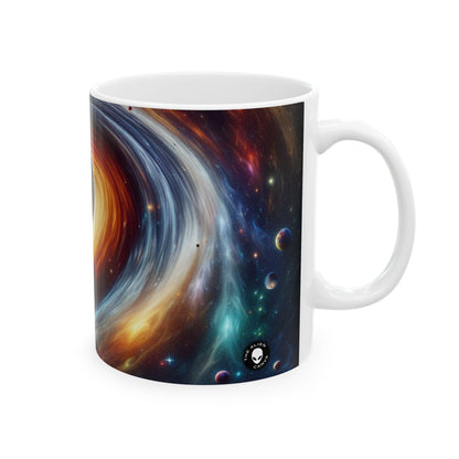 "Vórtice galáctico: la danza colorida de estrellas y planetas" - Taza de cerámica alienígena de 11 oz