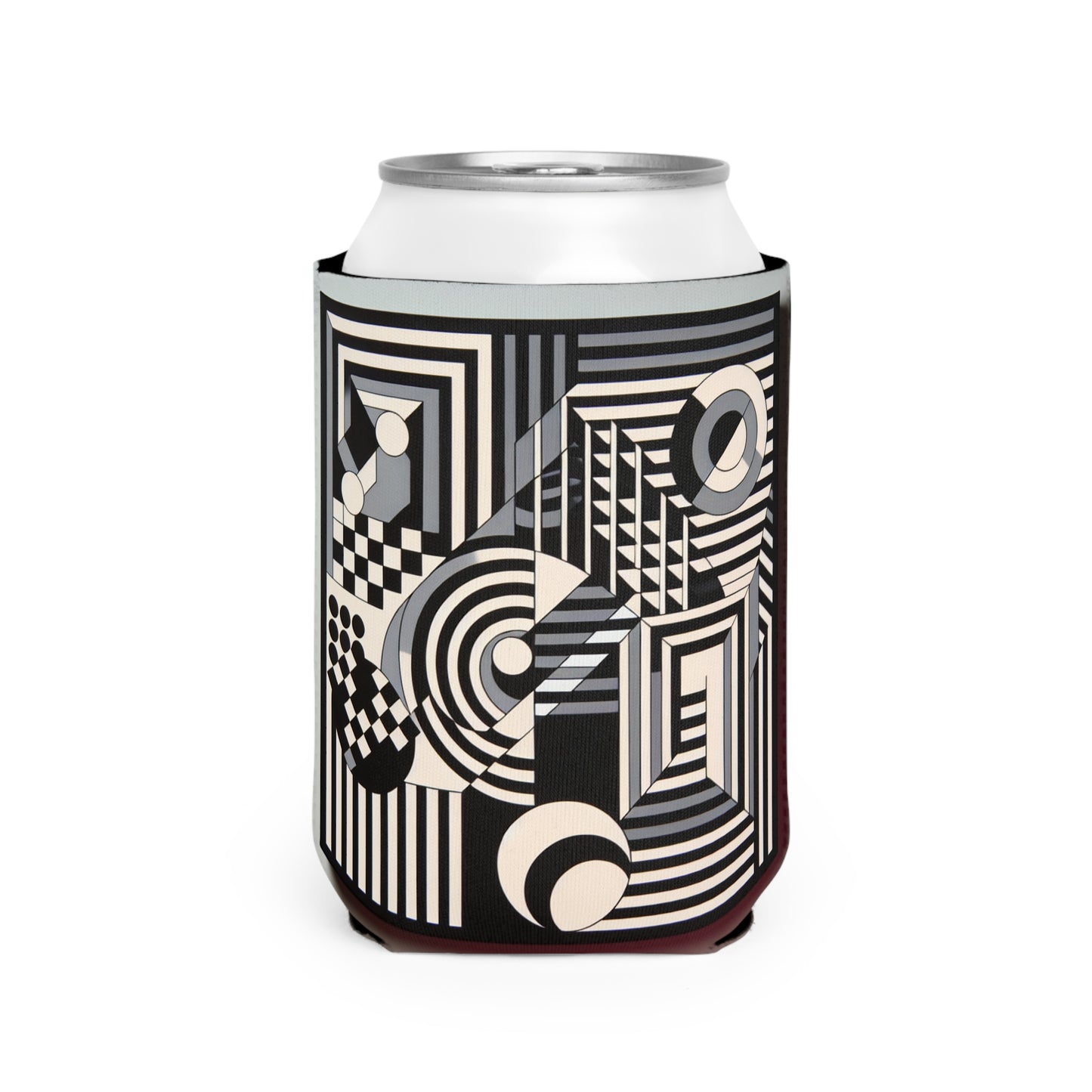 "Mesmerize: Bold Op Art Geometry in Black and White" - The Alien Can Cooler Sleeve Op Art