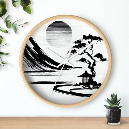 "Armonía del viento y el agua: una pintura con tinta zen" - El reloj de pared alienígena Pintura con tinta zen