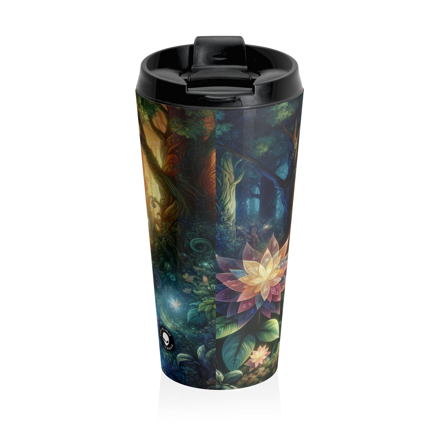 Enchanted Woodland: Glowing Blossoms and Mystical Beings - The Alien Stainless Steel Travel Mug