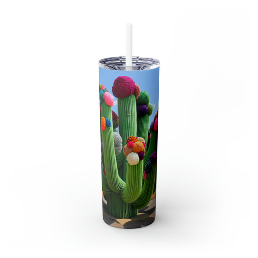 "Cactus rellenos de hilo en el cielo": el vaso delgado de Alien Maars® con paja de 20 oz estilo bombardeo de hilo (arte de fibra)