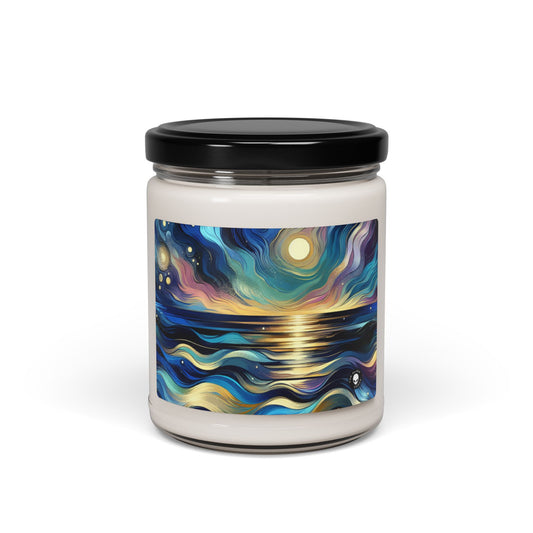 "Majestad de medianoche: Reflexiones abstractas del océano" - Vela de soja con aroma alienígena de 9 oz