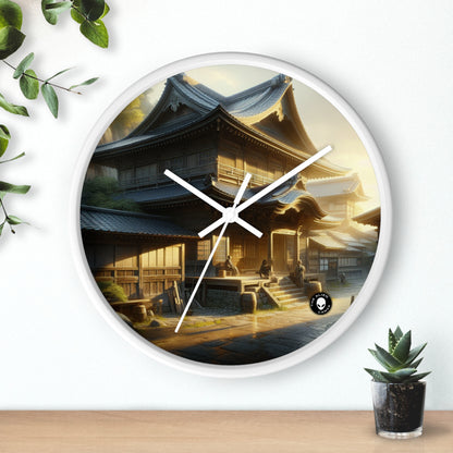 "Golden Hour Bliss : Paysage de réalisme photographique" - L'horloge murale extraterrestre Réalisme photographique