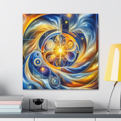 "Divinidad ascendente: un despertar espiritual en una geometría vibrante" - El estilo de arte religioso Alien Canva