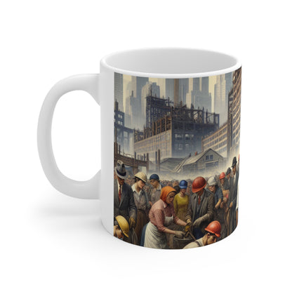 Titre : « Unité en action : Célébrer le triomphe de la solidarité » – La tasse en céramique Alien 11oz Réalisme social