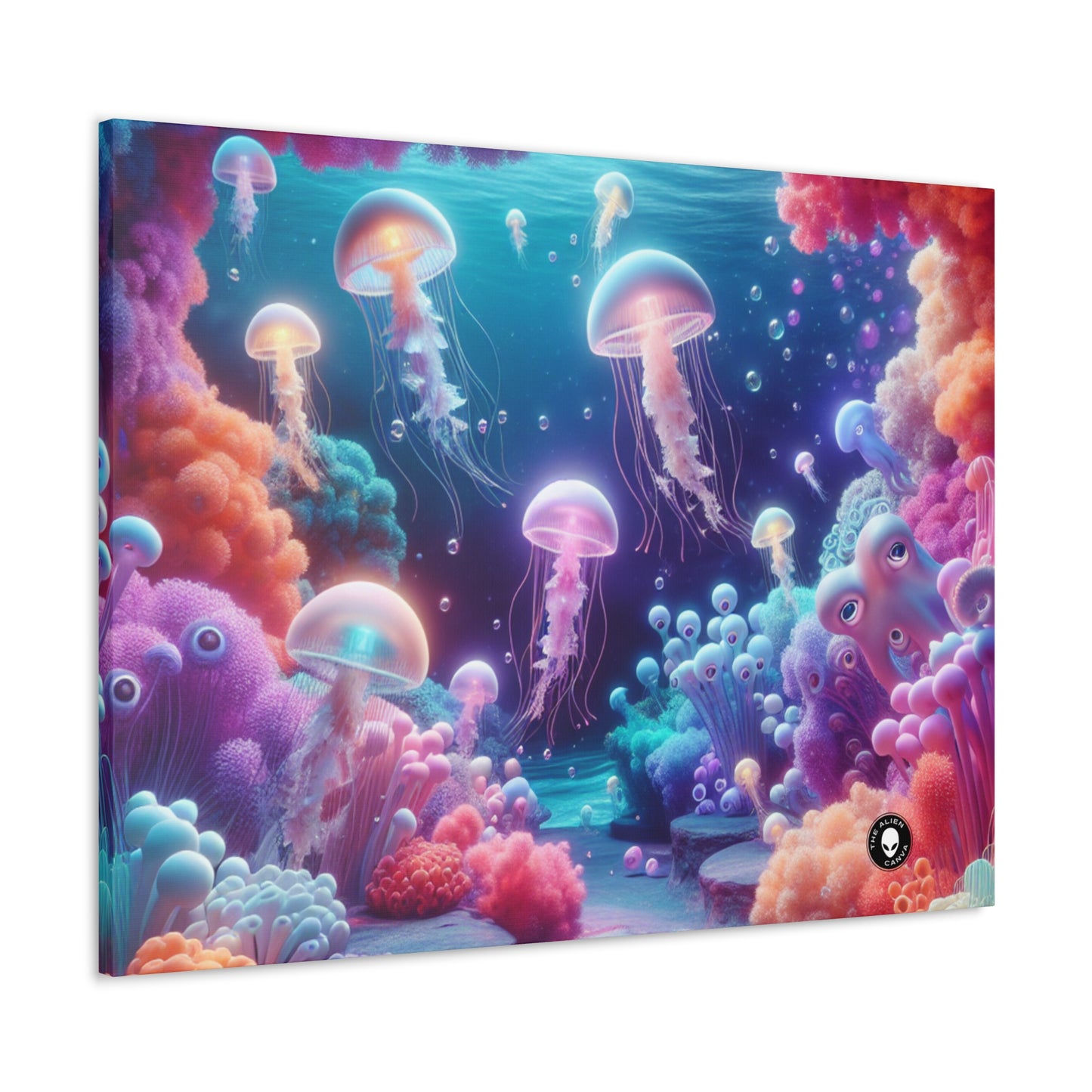 Enchanting Underwater Realm: Glowing Jellyfish and Curious Octopus - The Alien Canva