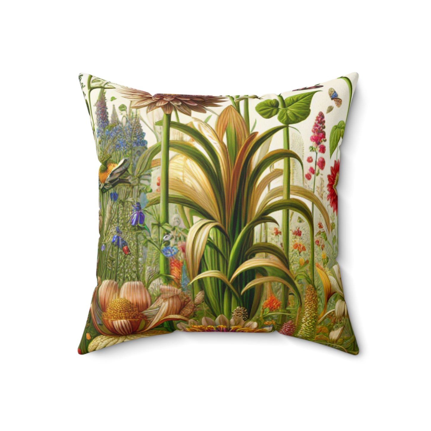 "Enchanted Garden: A Whimsical Scene"- The Alien Spun Polyester Square Pillow