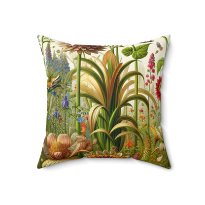 "Enchanted Garden: A Whimsical Scene"- The Alien Spun Polyester Square Pillow