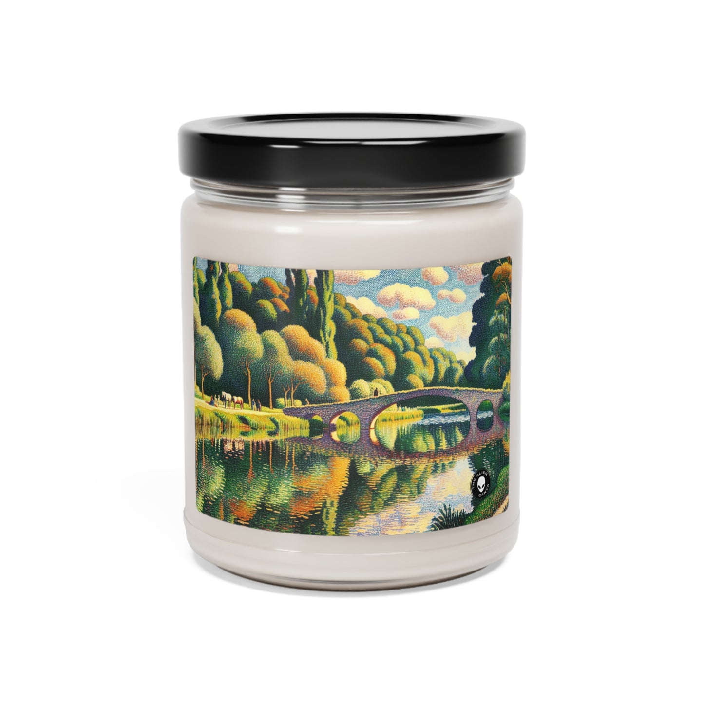 "Coucher de soleil tranquille : un paysage pointilliste" - La bougie de soja parfumée Alien 9oz Pointillisme