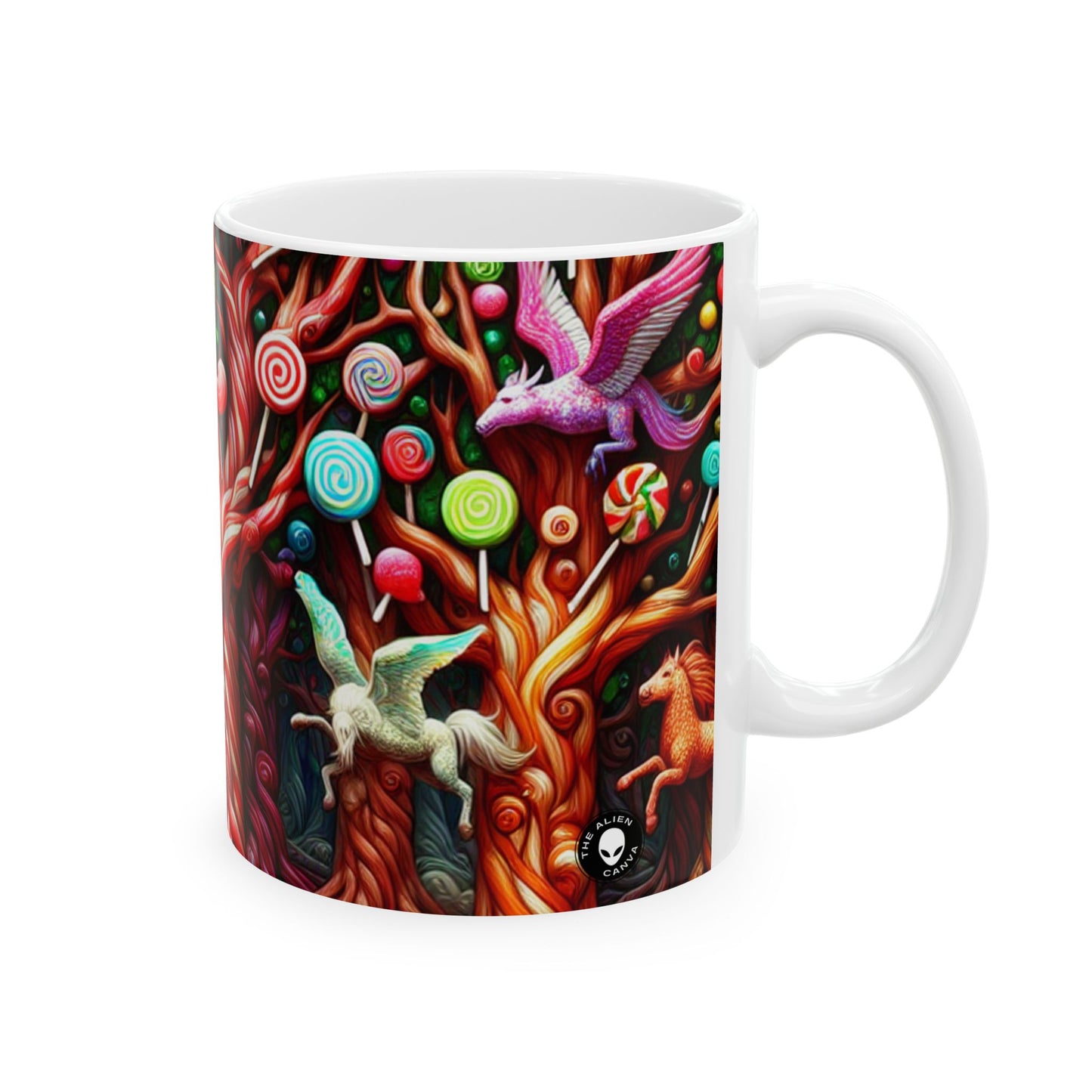 "Dulce capricho del bosque": taza de cerámica alienígena de 11 oz