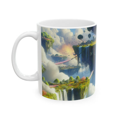 "Sky Islands: Un paraíso surrealista" - Taza de cerámica alienígena de 11 oz