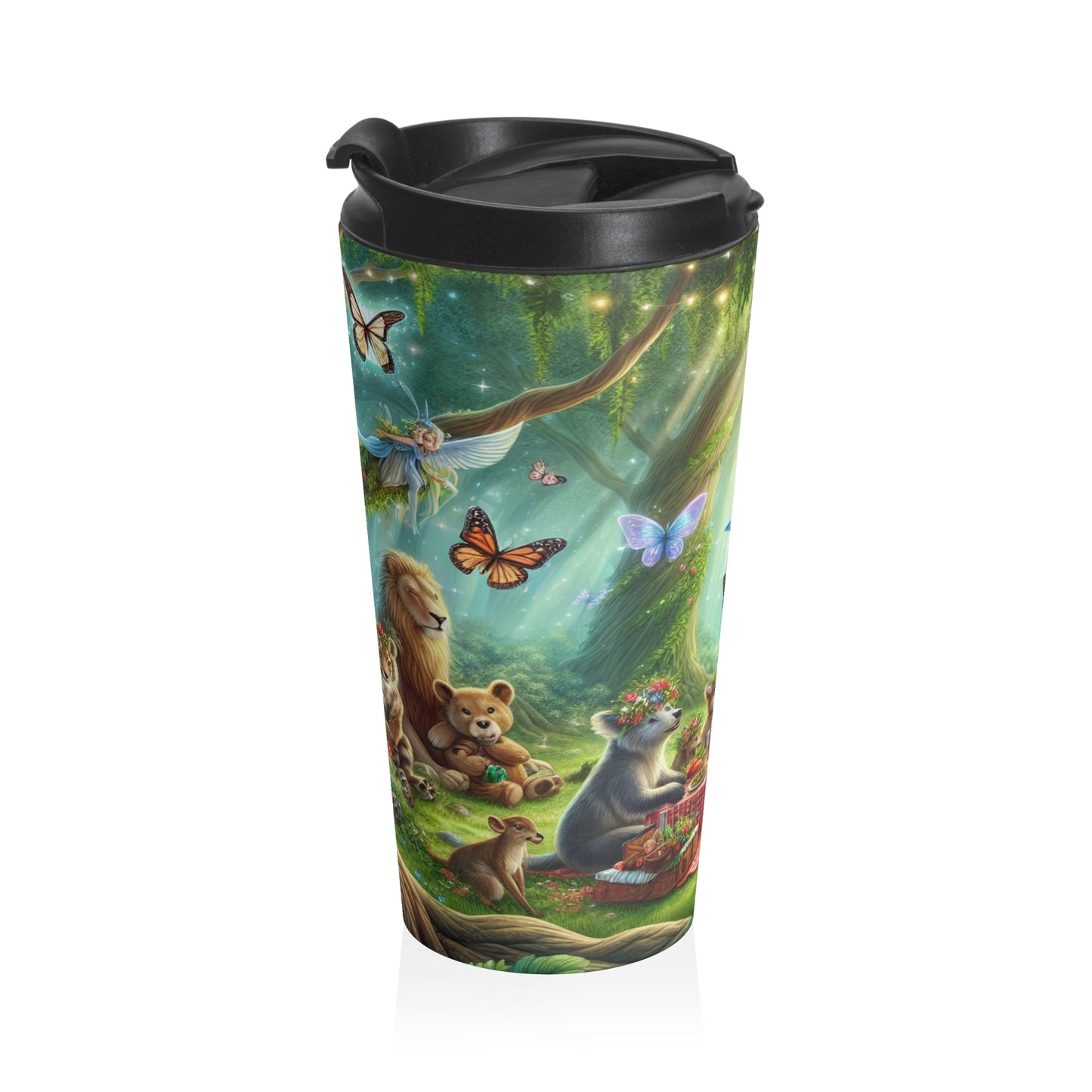 "Picnic en el bosque encantado": taza de viaje de acero inoxidable de The Alien