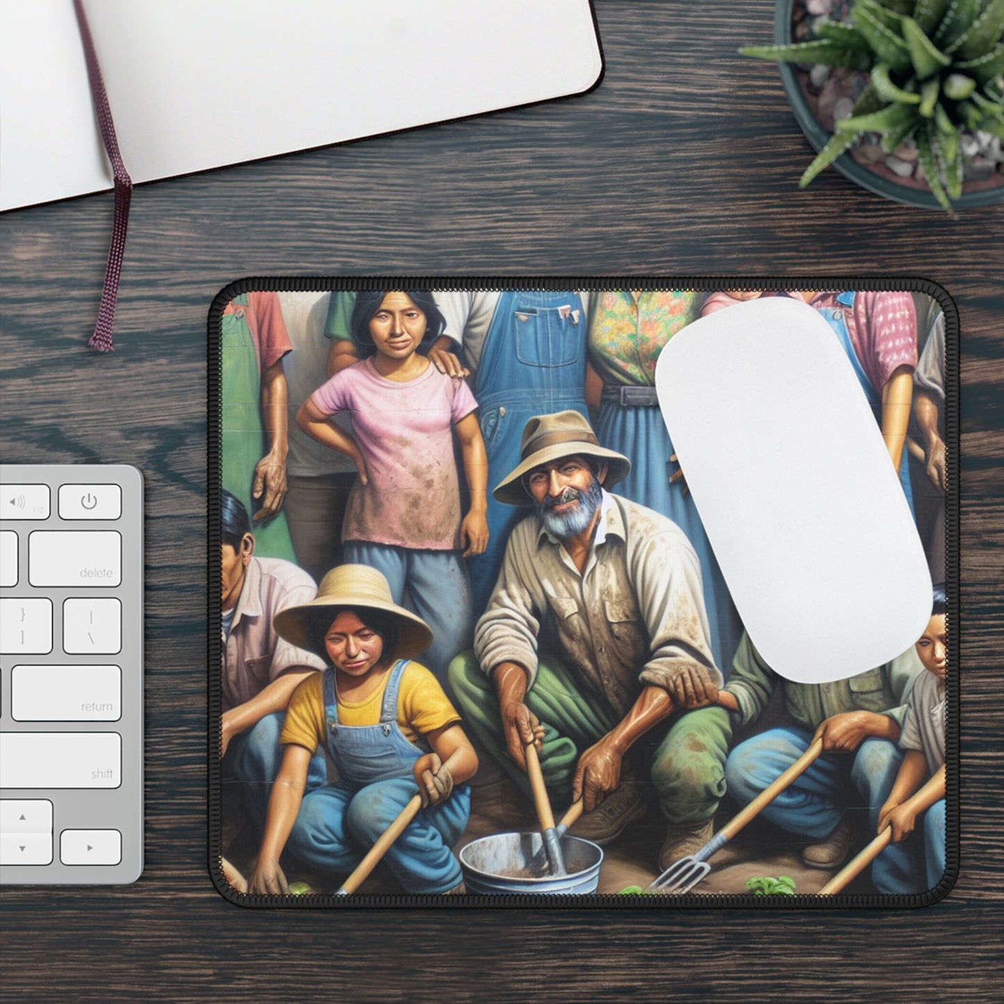 "Cosechando esperanza: una familia migrante en el jardín" - The Alien Gaming Mouse Pad Estilo realismo social