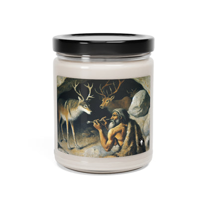 "Chasseur et loup : à la poursuite d'une proie." - La bougie de soja parfumée Alien 9oz Peinture rupestre