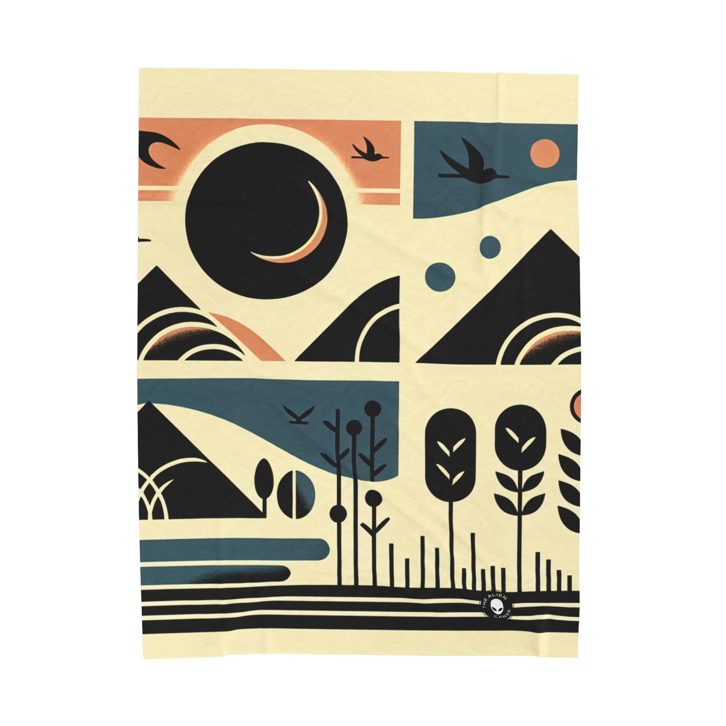 "Serenity in Geometry: Ocean Sunset" - The Alien Velveteen Plush Blanket Minimalism