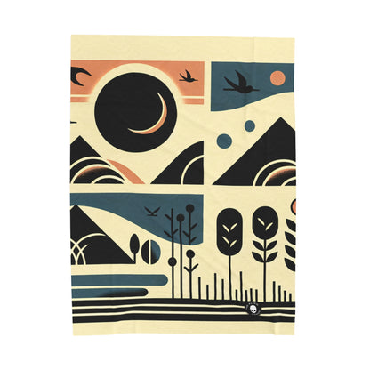 "Serenity in Geometry: Ocean Sunset" - The Alien Velveteen Plush Blanket Minimalism