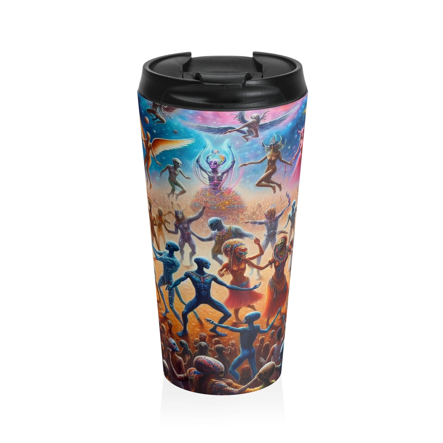 "Interstellar Rave: Embracing Cosmic Unity" - The Alien Stainless Steel Travel Mug