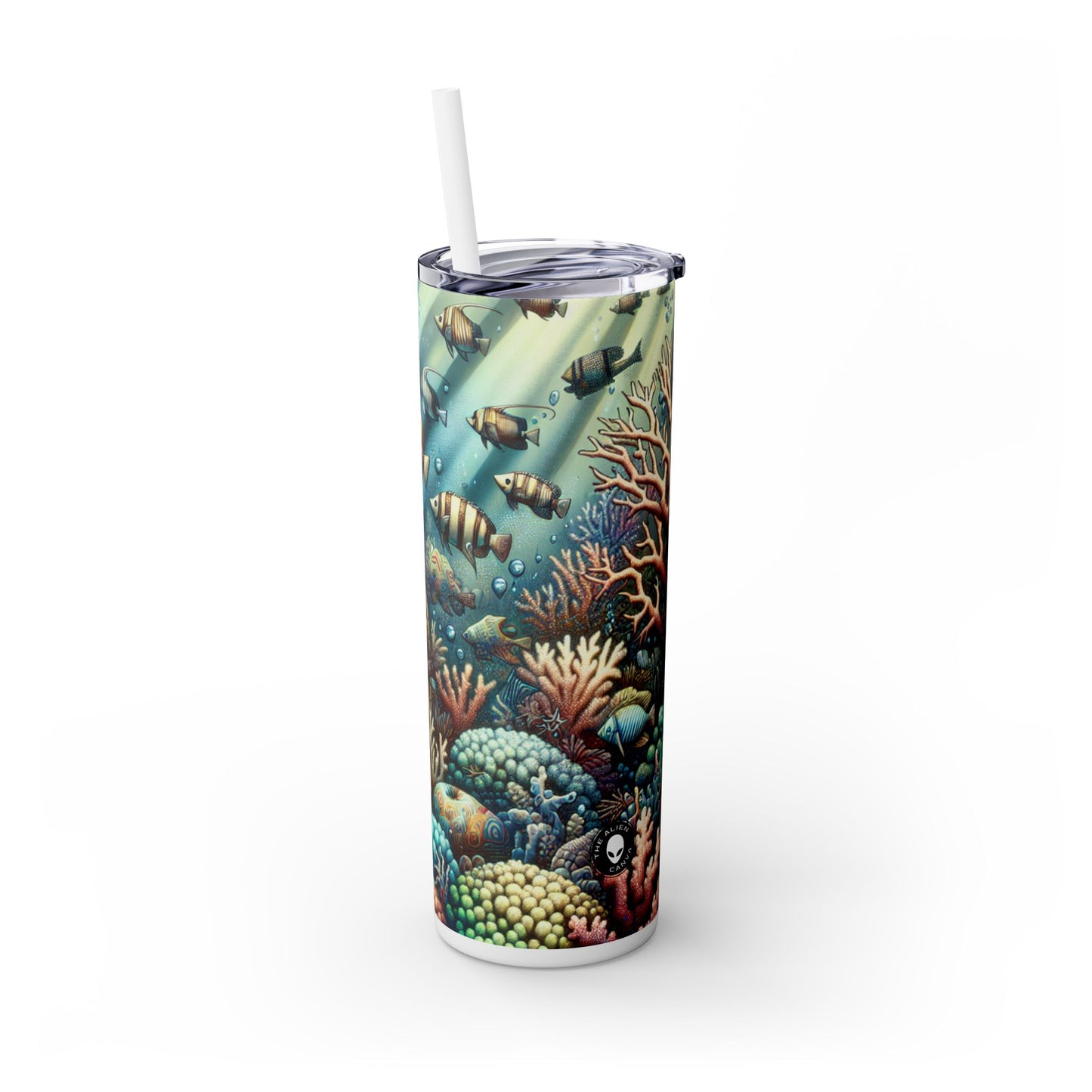 "El país de las maravillas submarinas": vaso estrecho Alien Maars® con pajita de 20 oz