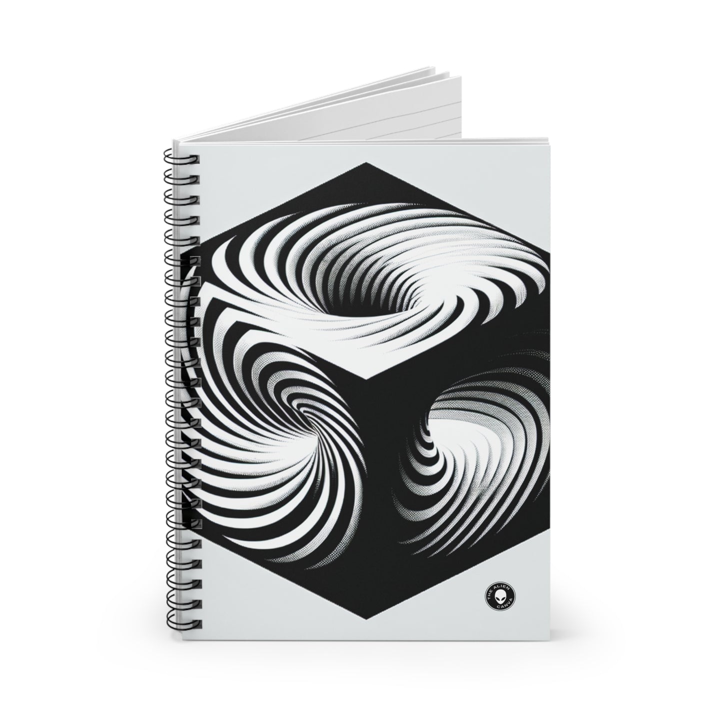 "Cubo convolucional: una ilusión óptica de movimiento incesante" - El cuaderno de espiral alienígena (línea reglada) Op Art